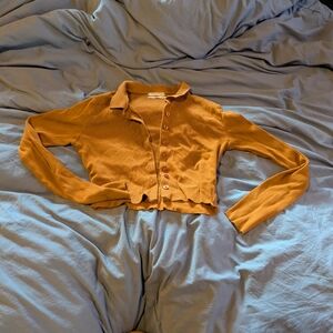 Tan Ribbed Cardigan with Button Detail